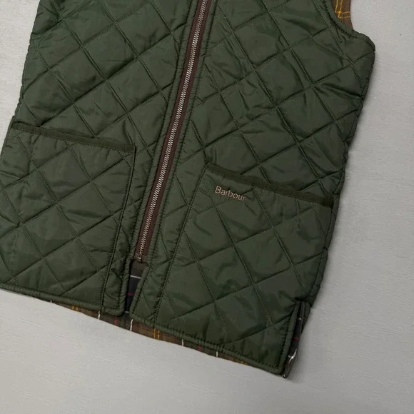 Barbour Classic Zip In Liner Vest Green Quilted Tartan Plaid A855 Size 34